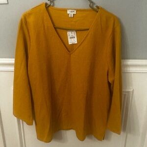NEW J.Crew Women's Mustard Color V-Neck Top With 3/4 Sleeves Size XL